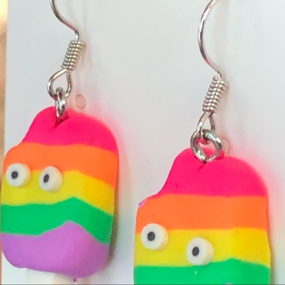 New Rainbow Popsicle Ice Cream Earrings Polymer Clay Fun Novelty Pride Colourful - Picture 5 of 6